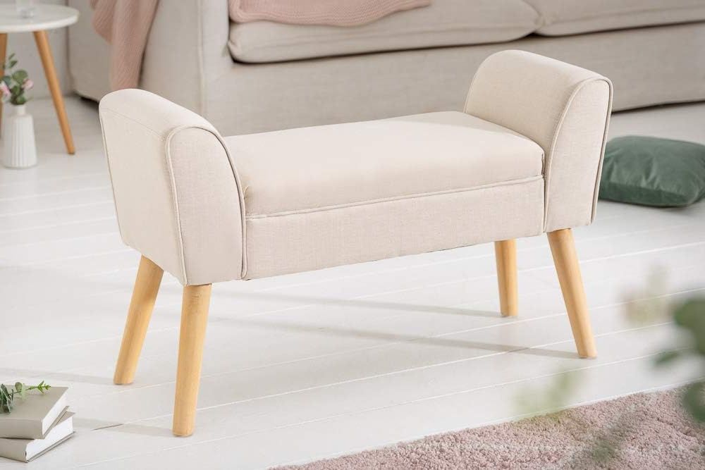 Elegante Sitzbank CAROLIN 90cm beige Polsterbank Armlehne