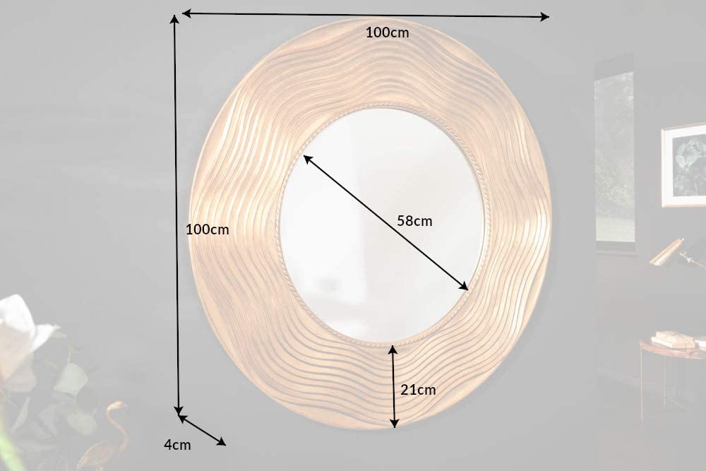 Moderner Spiegel GIRO 100cm gold rund Holzrahmen