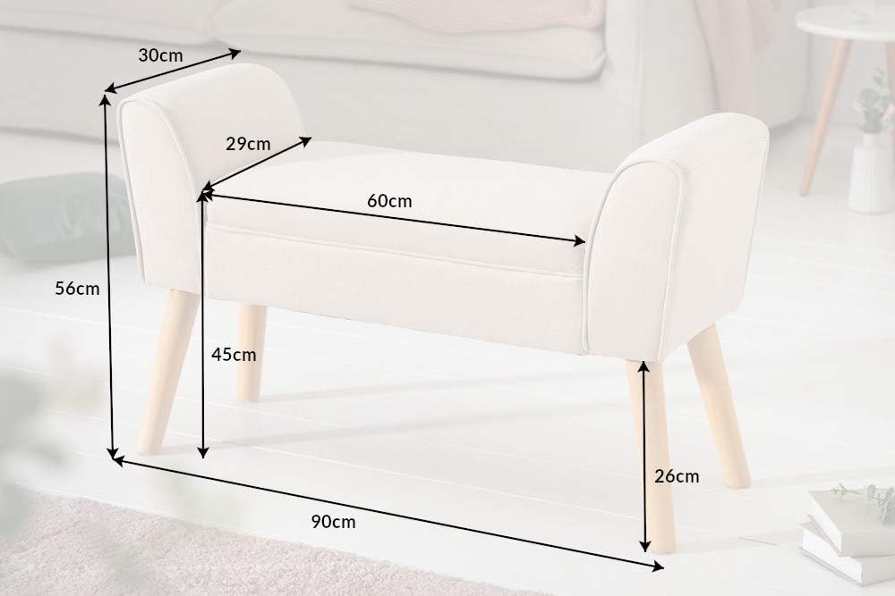 Elegante Sitzbank CAROLIN 90cm beige Polsterbank Armlehne