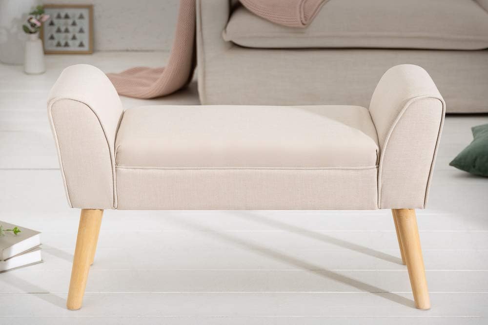Elegante Sitzbank CAROLIN 90cm beige Polsterbank Armlehne