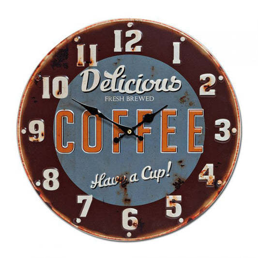 Bunte Wanduhr HAVE A CUP im Vintage Design / Metallrahmen
