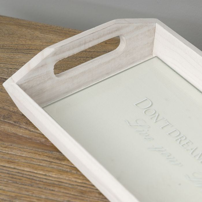 Design Tablett LIVE YOUR DREAMS mit Glasablage 36cm