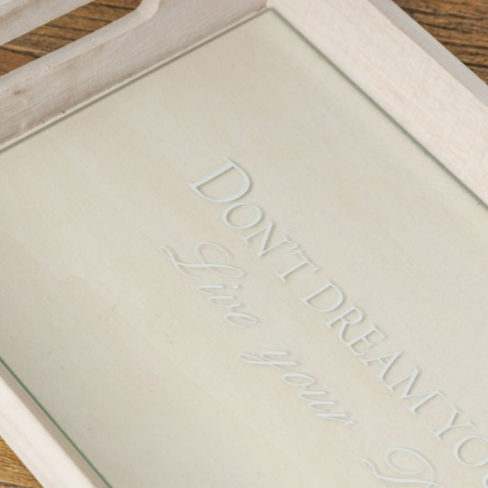 Design Tablett LIVE YOUR DREAMS mit Glasablage 41cm