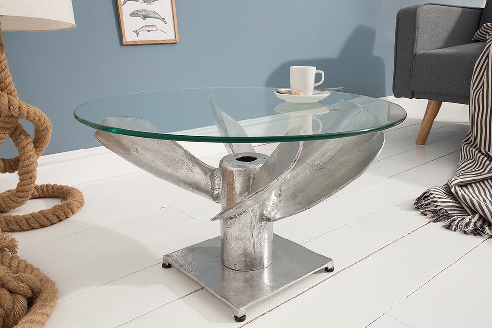 Design Couchtisch ELICA 60cm silber Aluminium Schiffsschraube Maritim