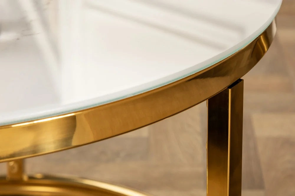 Elegantes Couchtisch 2er Set MARMO 80cm weiss gold Marmor-Dekor