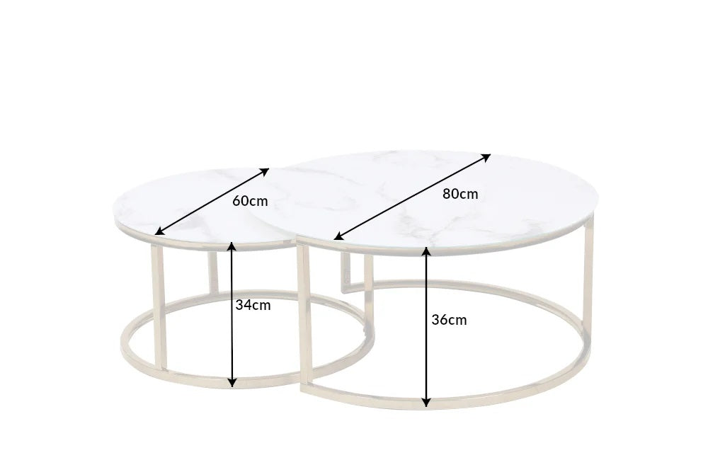 Elegantes Couchtisch 2er Set MARMO 80cm weiss gold Marmor-Dekor