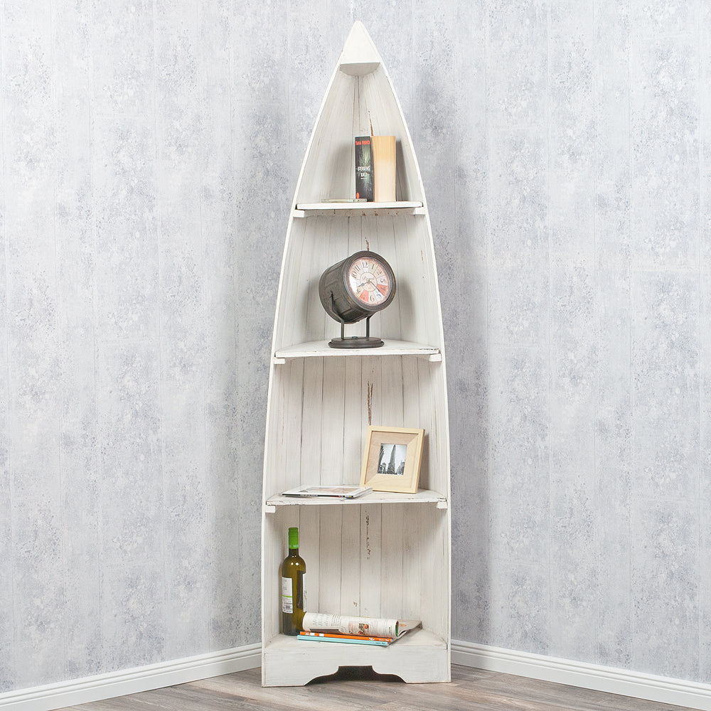 Massivholz Bootsregal / Bücherregal BALI ca. 200cm Antique White
