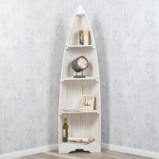 Massivholz Bootsregal / Bücherregal BALI ca. 200cm Antique White