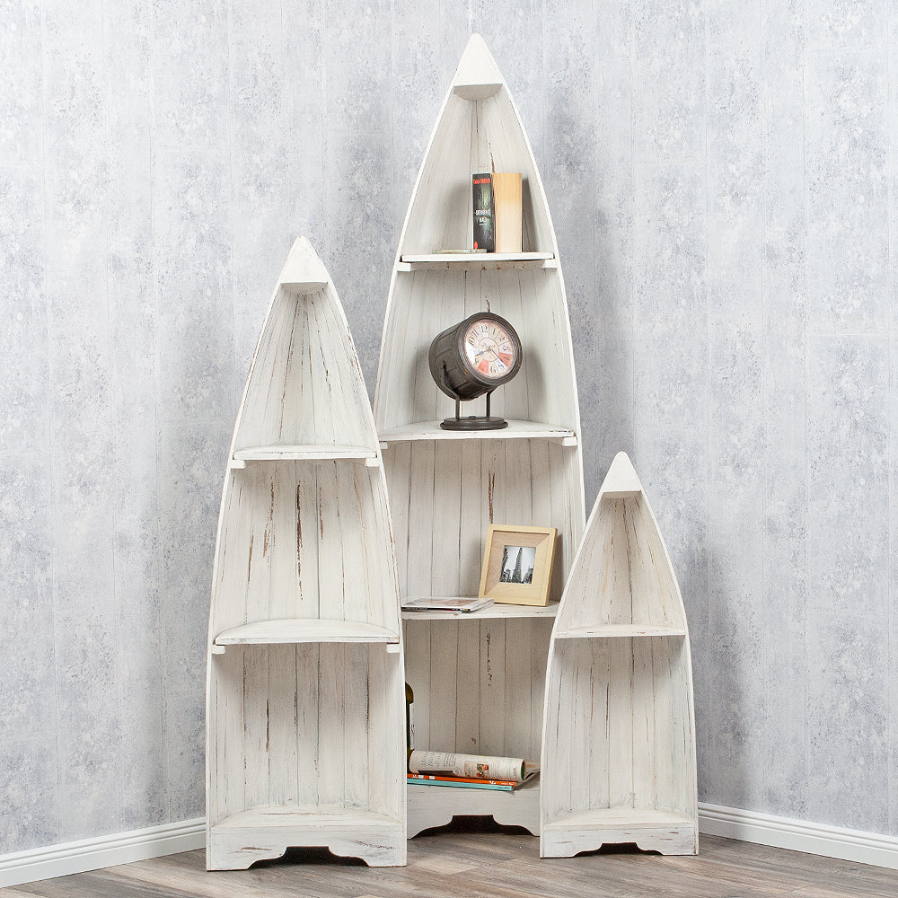 Massivholz Bootsregal / Bücherregal BALI ca. 200cm Antique White