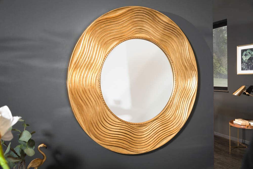 Moderner Spiegel GIRO 100cm gold rund Holzrahmen