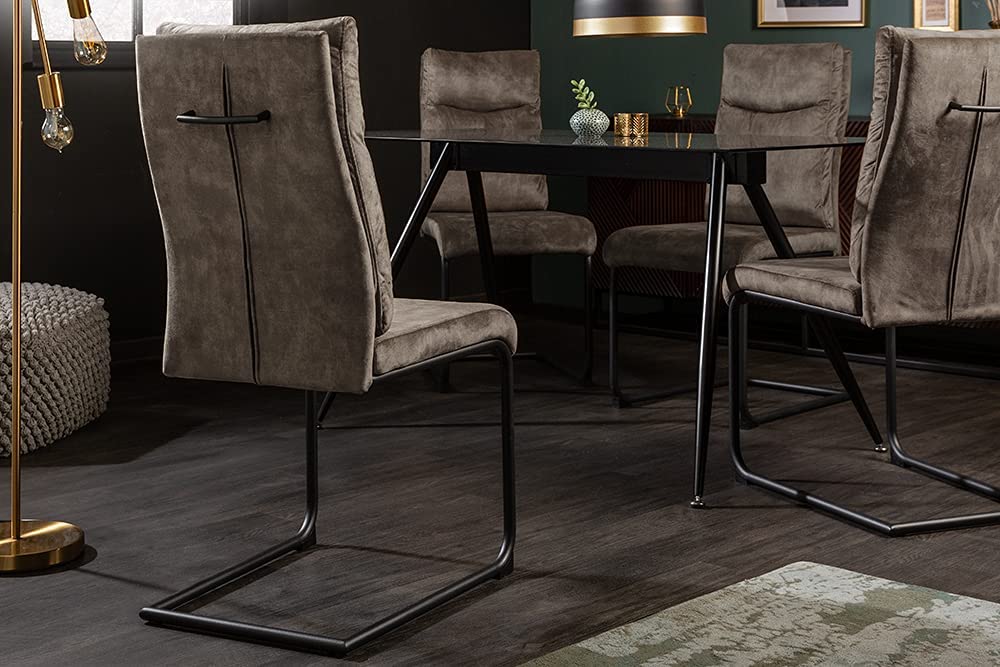 Eleganter Freischwinger Stuhl COMODO Samt taupe mit Griff