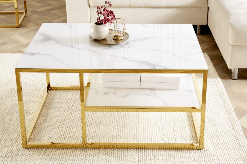 Design Couchtisch MARMO 90x60cm weiss gold Marmor-Dekor
