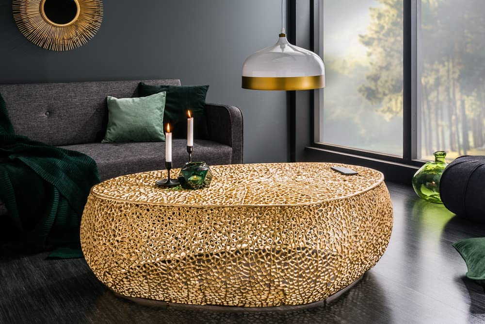 Extravaganter Couchtisch RIXOS ca.120cm Metall gold Handarbeit