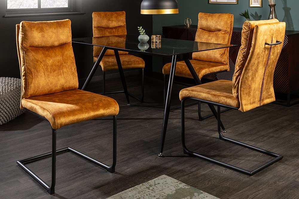 Eleganter Freischwinger Stuhl COMODO Samt senfgelb mit Griff