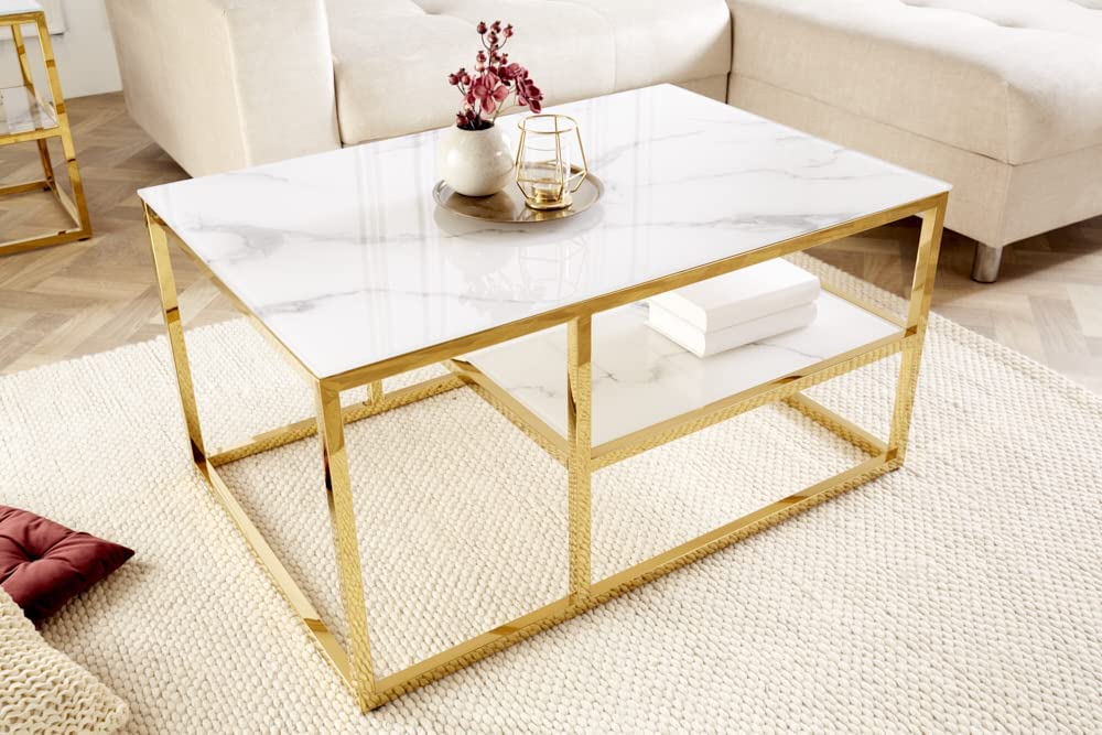 Design Couchtisch MARMO 90x60cm weiss gold Marmor-Dekor