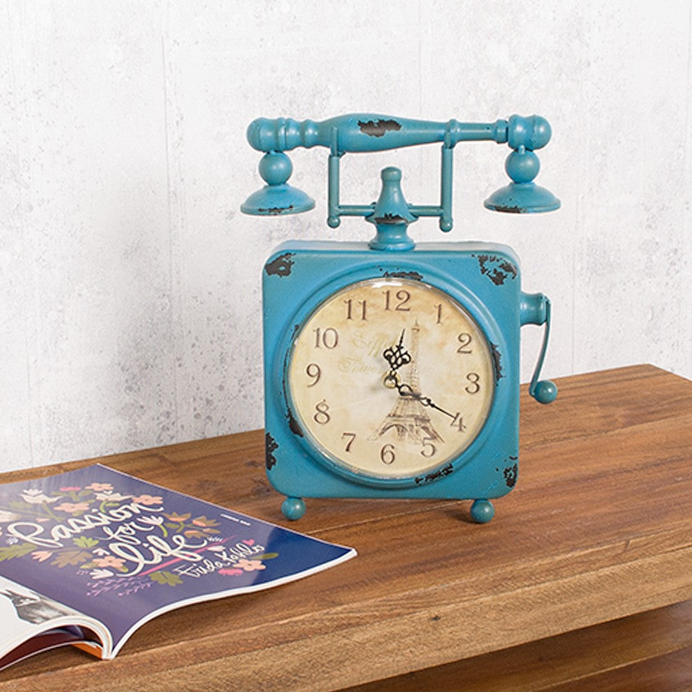 Vintage Tischuhr PHONE aus Metall im Retro-Design