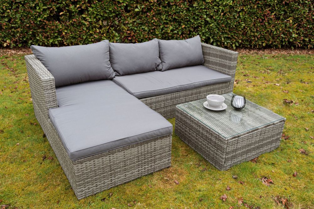 Polyrattan Sitzgruppe KADAR grau beige inkl. Kissen