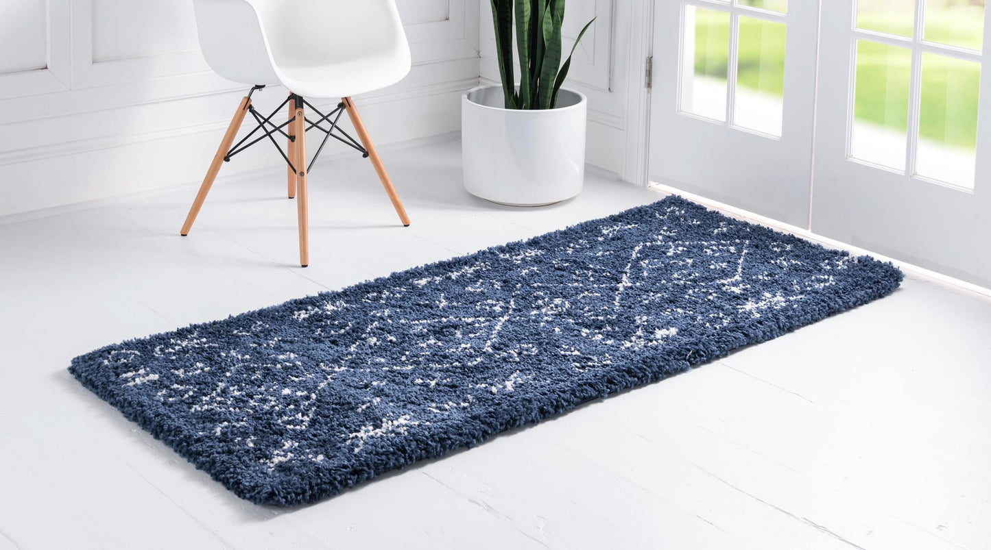Teppich MARA Shaggy Läufer Marineblau 80x305 cm