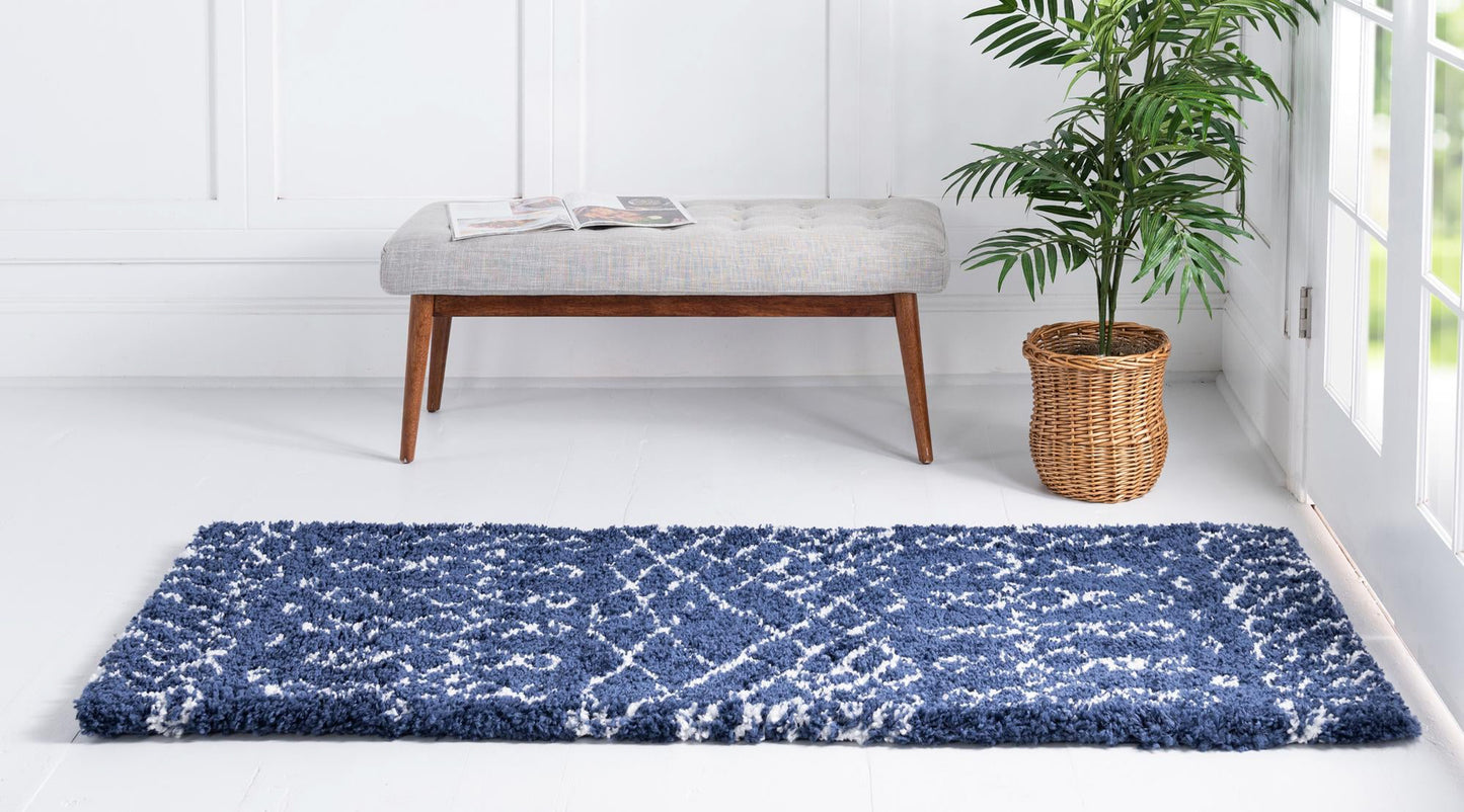 Teppich MARA Shaggy Läufer Marineblau 80x185 cm
