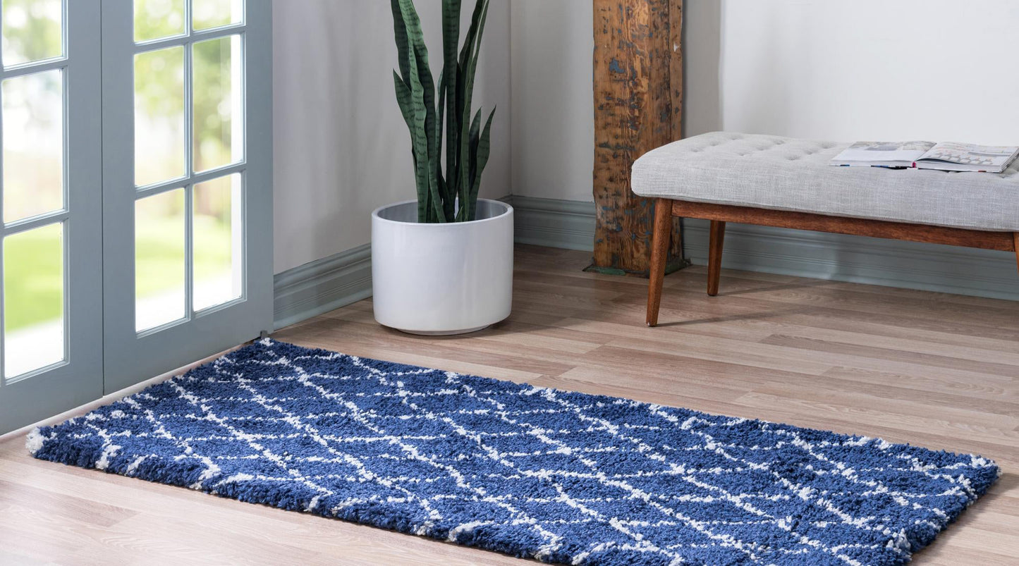 Teppich MARA Shaggy Läufer Enzianblau 80x305 cm