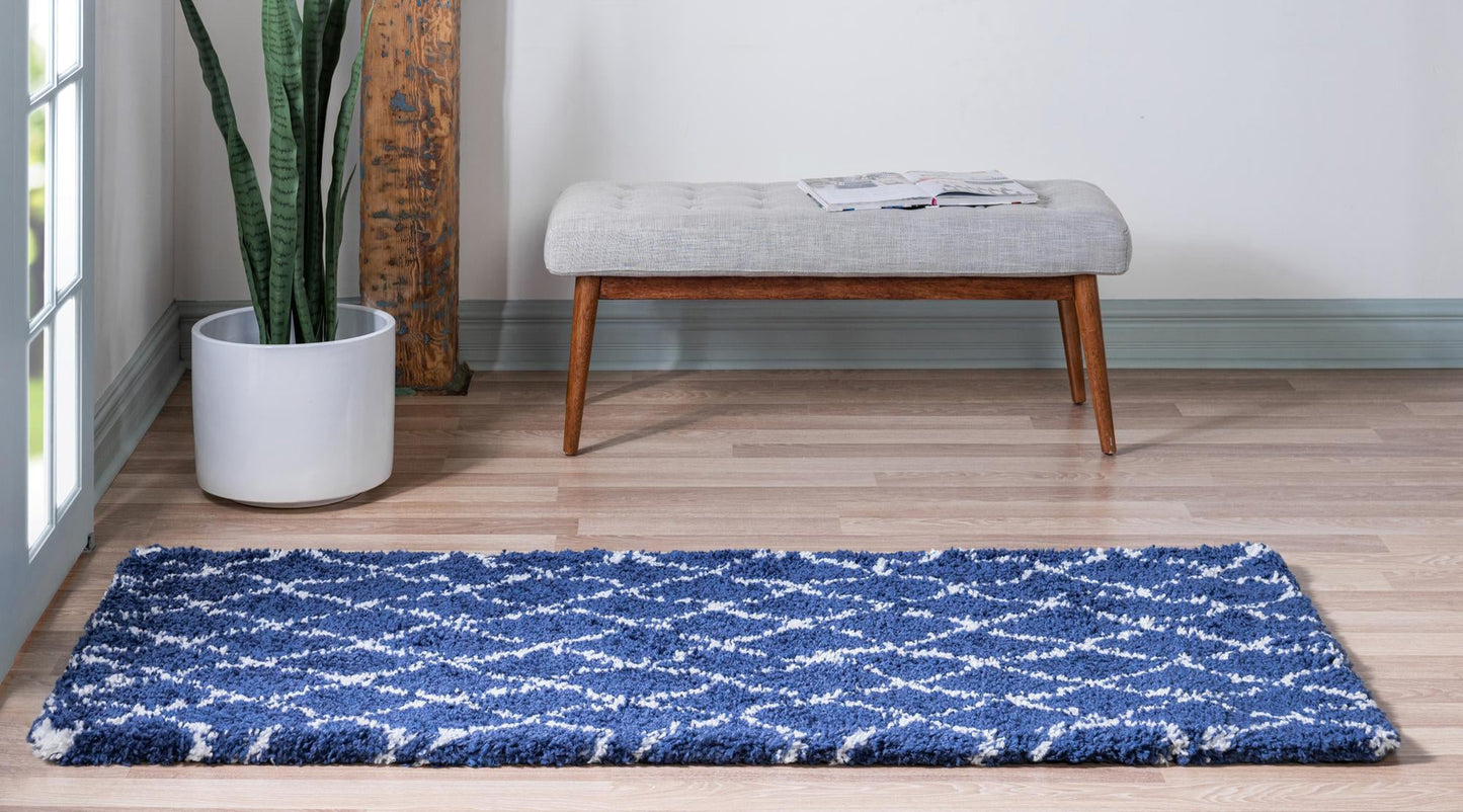 Teppich MARA Shaggy Läufer Enzianblau 80x305 cm