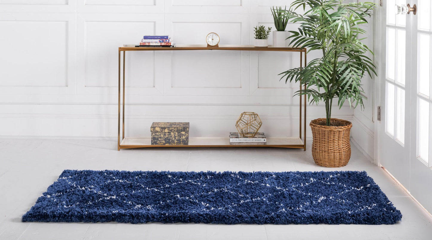 Teppich MARA Shaggy Läufer Dunkel-Marineblau 80x185 cm