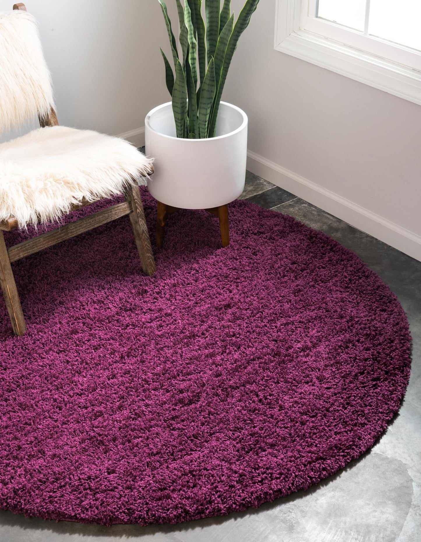 Teppich "HIGH-FLOR" Rund Aubergine Lila 120x120 cm