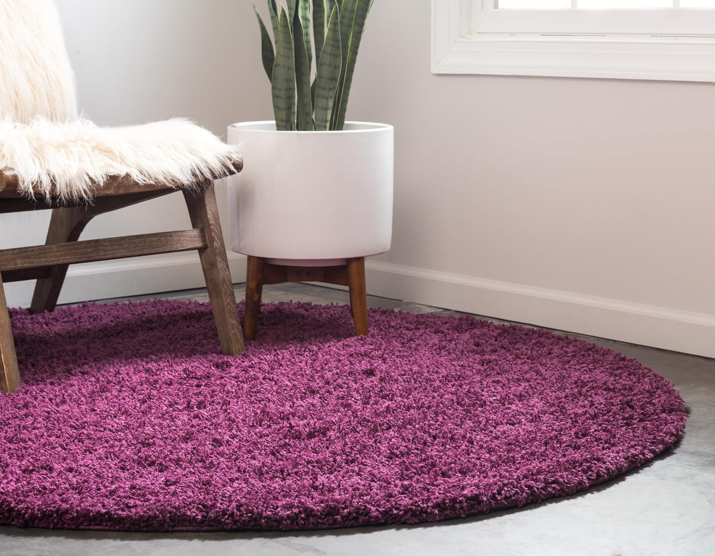 Teppich "HIGH-FLOR" Rund Aubergine Lila 120x120 cm