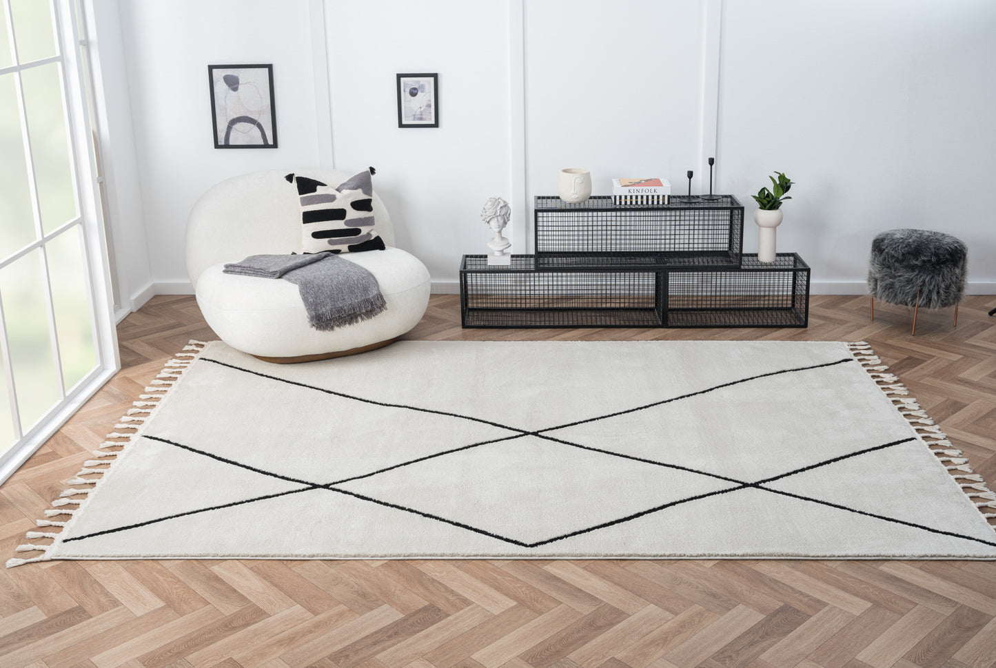 Teppich ORIENTAL-String rechteckig weiss diverse Größen