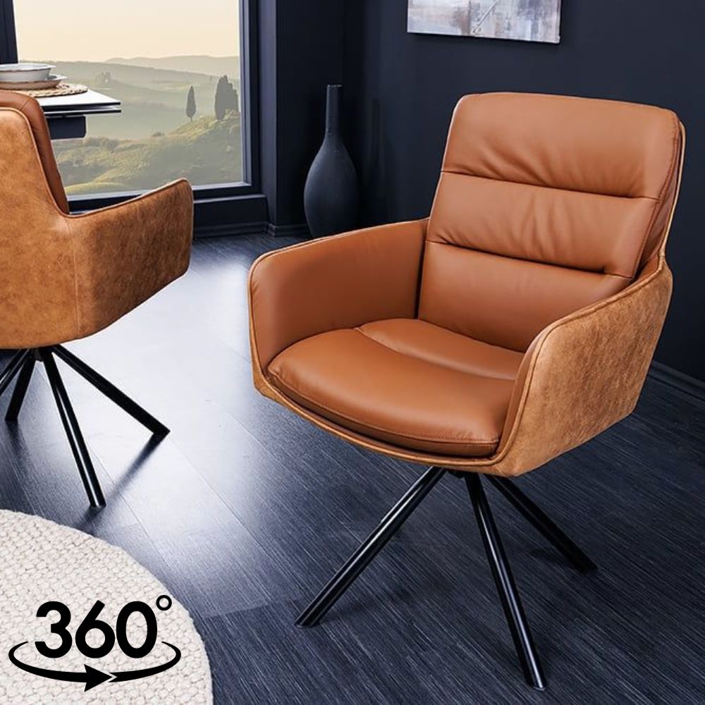 Bequemer Drehstuhl CHARLES III cognac Echtleder Mikrofaser