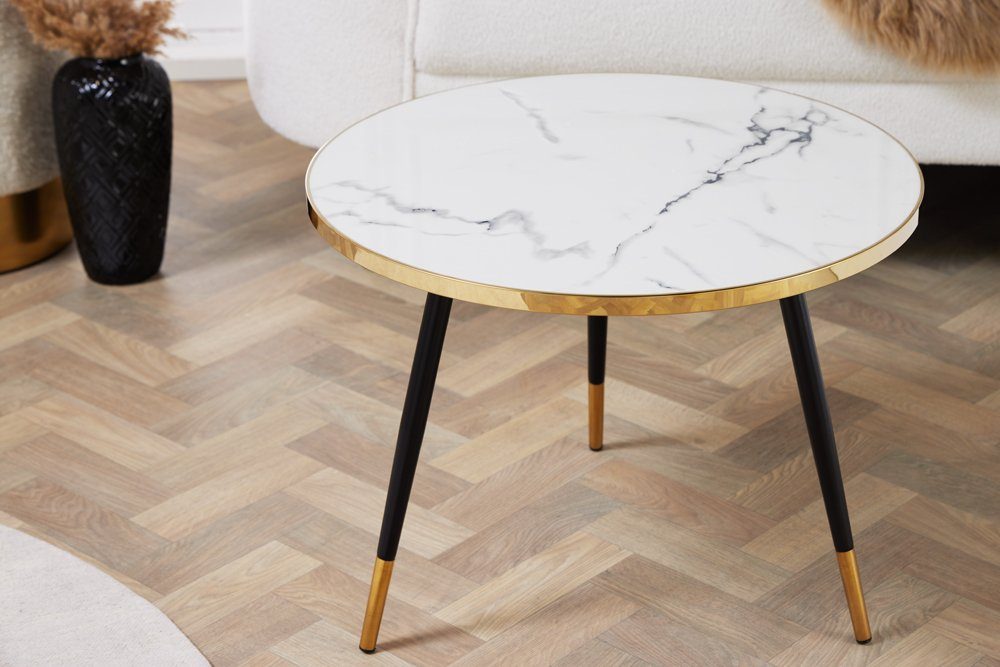 Eleganter Couchtisch ROMA 60cm weiss gold Marmor-Dekor