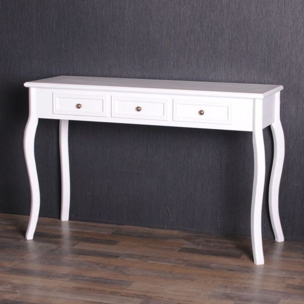 Landhaus Konsolentisch VALARIE 120cm weiss 3 Schubladen