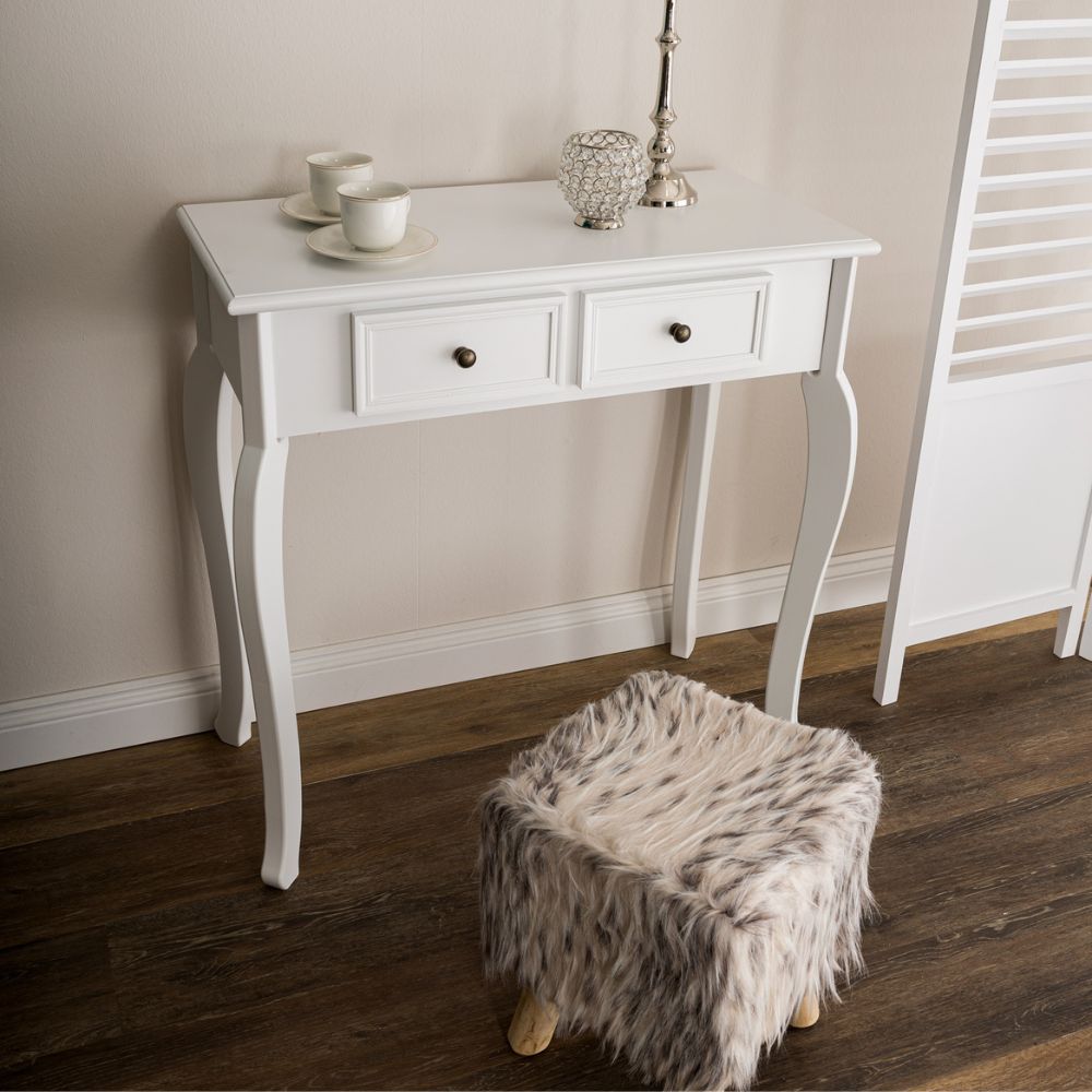 Landhaus Konsolentisch VALARIE 80cm weiss 2 Schubladen