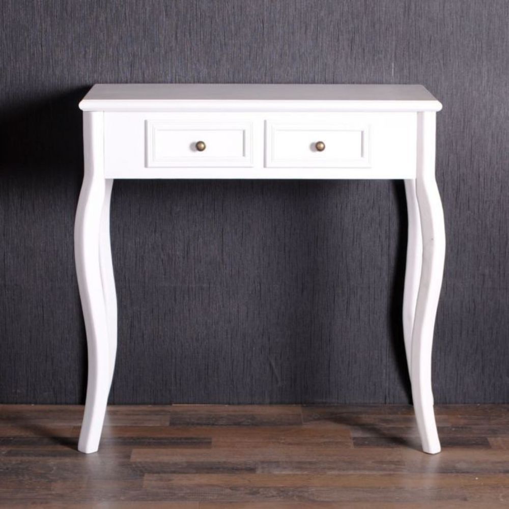 Landhaus Konsolentisch VALARIE 80cm weiss 2 Schubladen