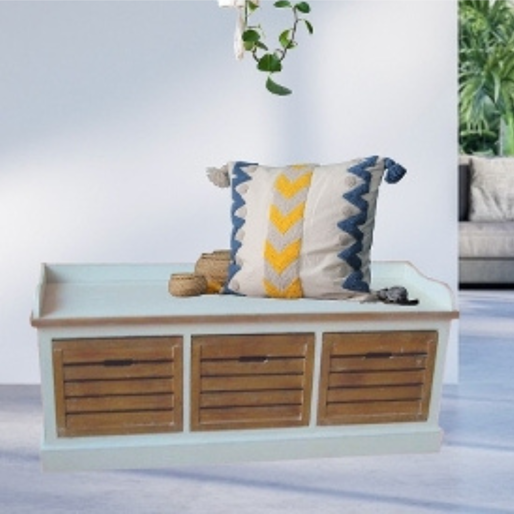 Landhaus Sitzbank JARDIN 120cm weiss braun mediterrane Bank