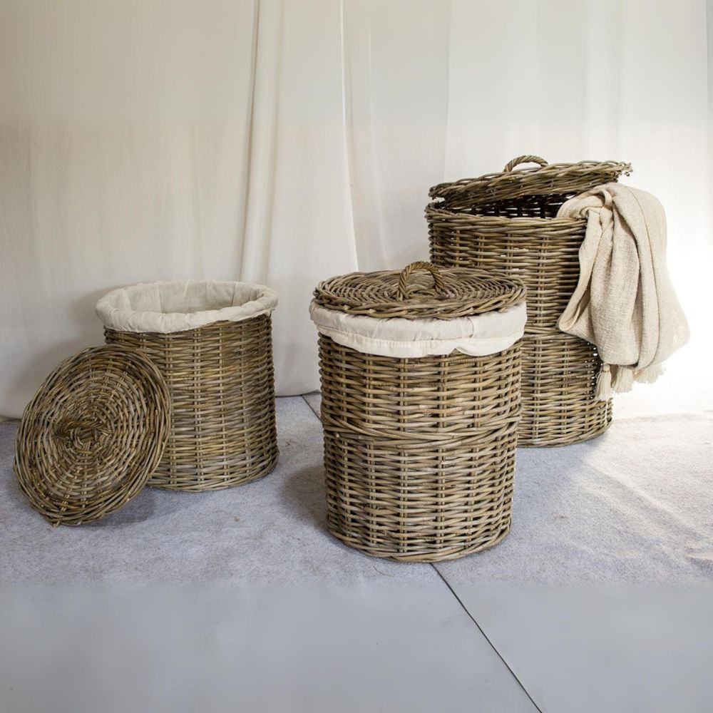 Rattankorb CIREBON-F Natural-Grau ca. 30x35cm Wäschekorb