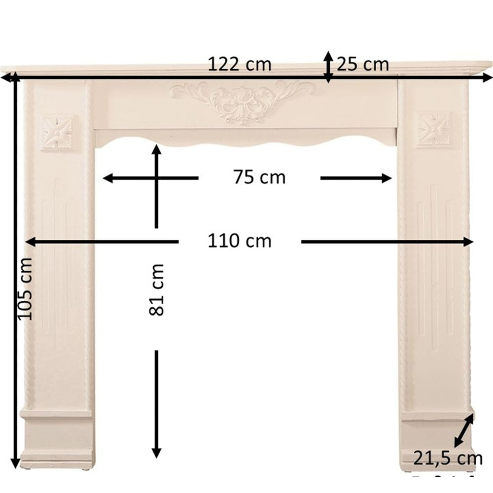 Landhaus Kaminumrandung CARA 122cm antik-weiss Kaminsims