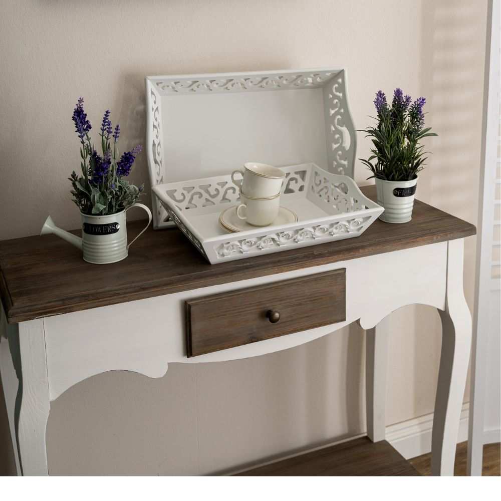 Romantisches 2 tlg. Landhaus Tablett-Set ROSALI weiss