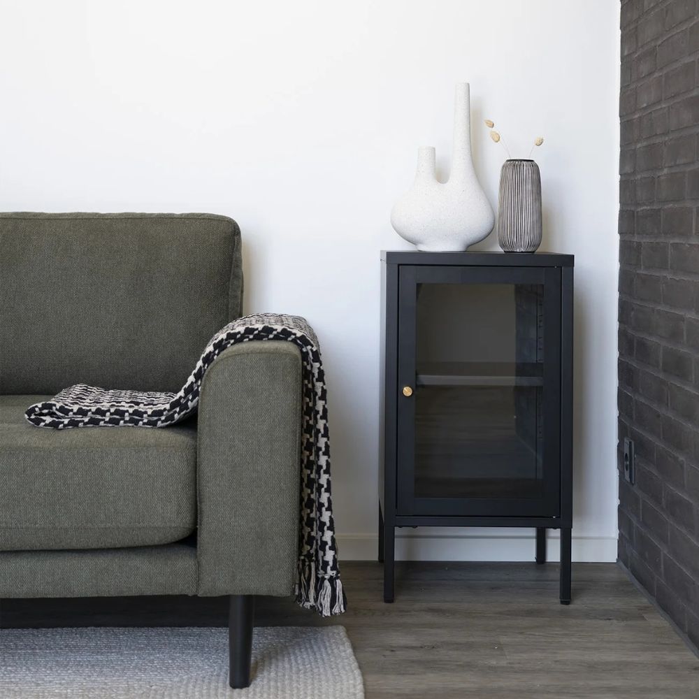Moderne Kommode DAILY 70cm schwarz Glastür Metall – LebensWohnArt