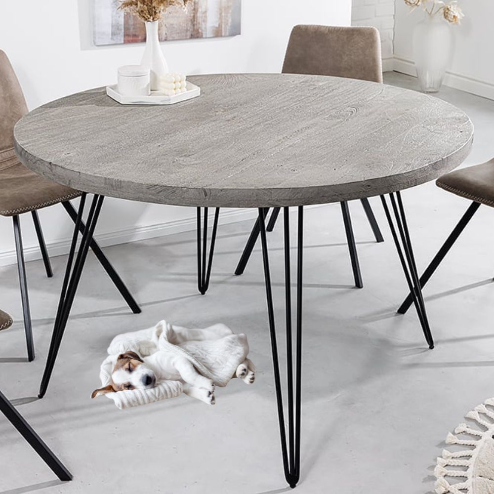 Industrie-Look Esstisch ALINA rund 80cm grau Mango-Holz – LebensWohnArt