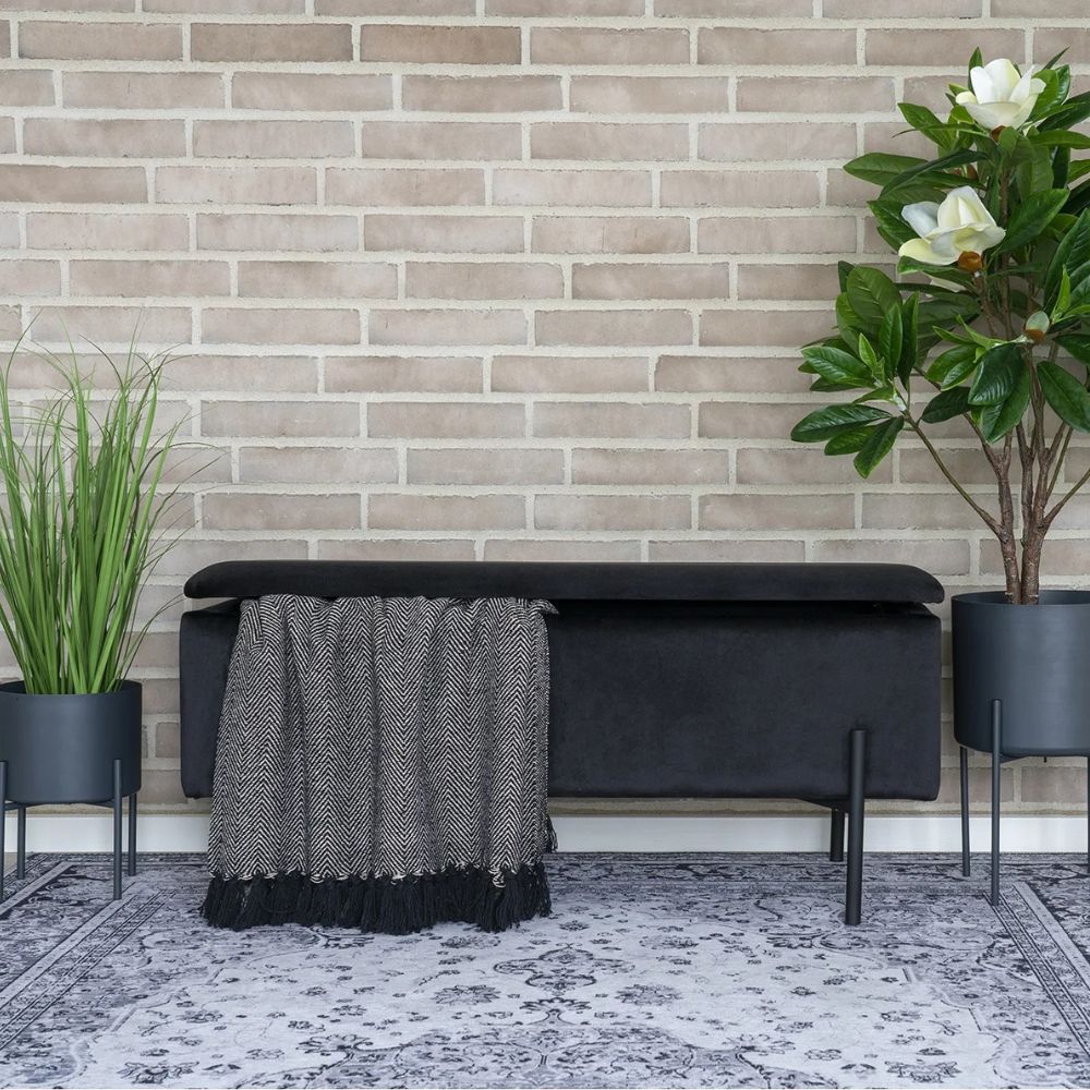 Elegante Bank NIZZA mit Stauraum 95cm Samtstoff schwarz