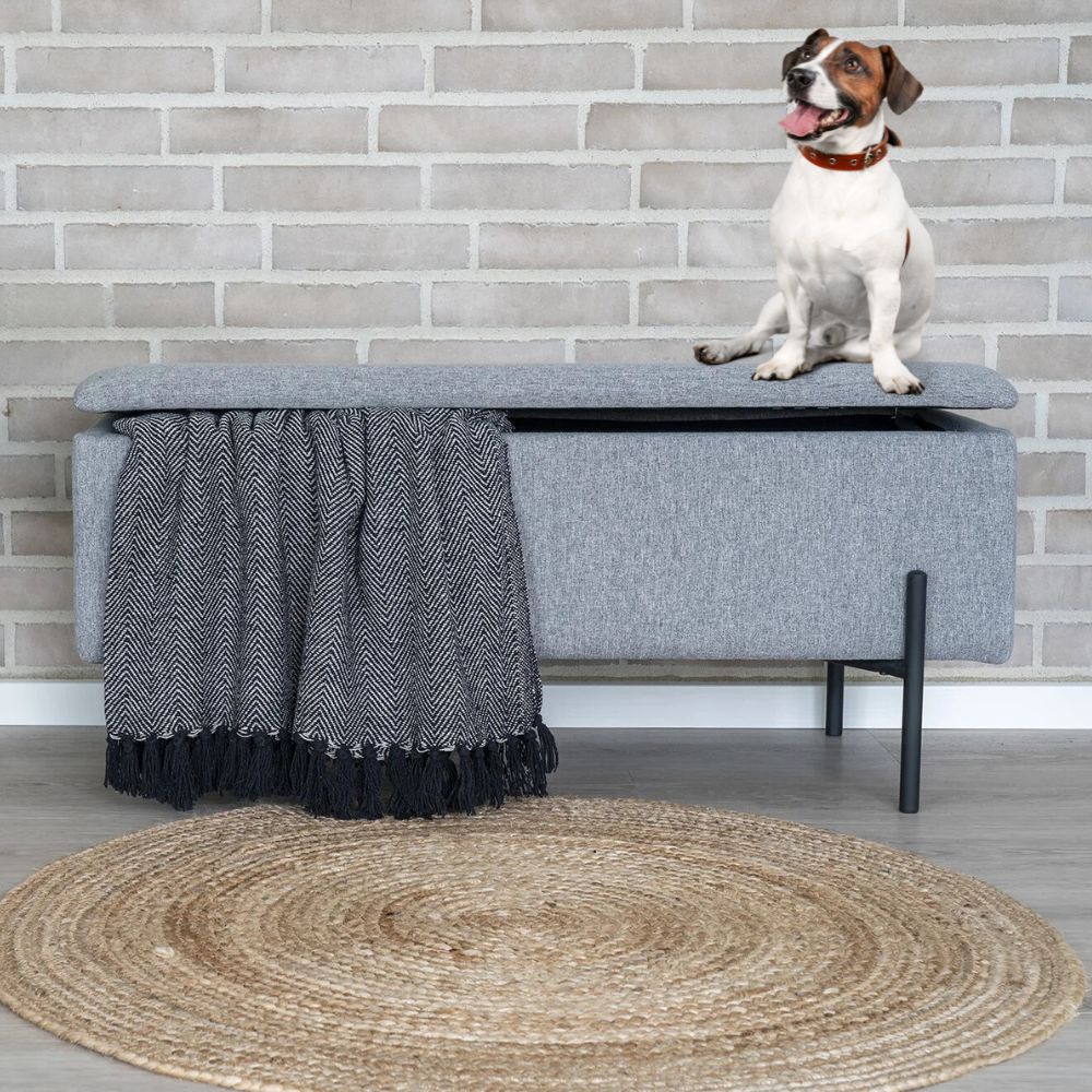 Elegante Bank NIZZA mit Stauraum 95cm Strukturstoff hellgrau