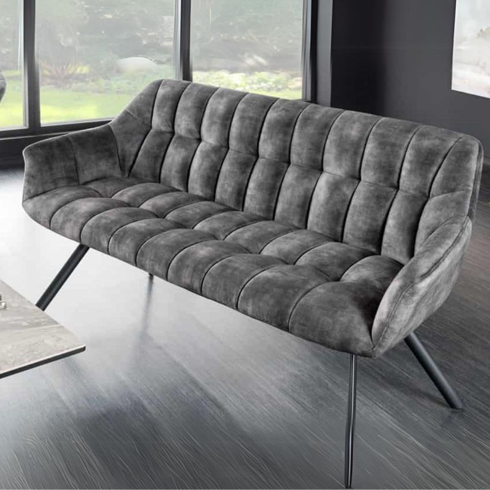 Moderne Sitzbank LYON 165cm mit Lehnen grau Metallgestell schwarz – LebensWohnArt
