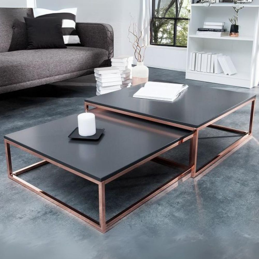 2er Set Design Couchtisch MENTO anthrazit kupfer 75cm – LebensWohnArt