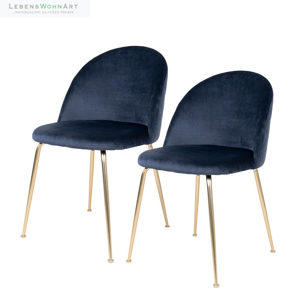 2er-Set Eleganter Stuhl GENF blau Samt - Beine in Messing-Look
