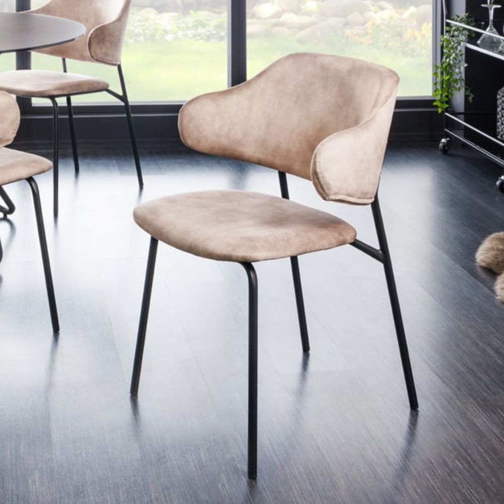 Moderner Stuhl MODA Samt champagner greige Metallbeine