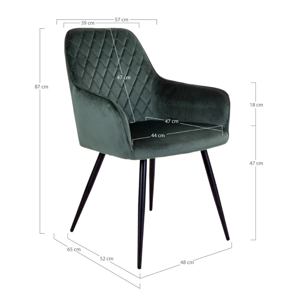 2er Set - Eleganter Stuhl BORA grün Samt Esszimmerstuhl