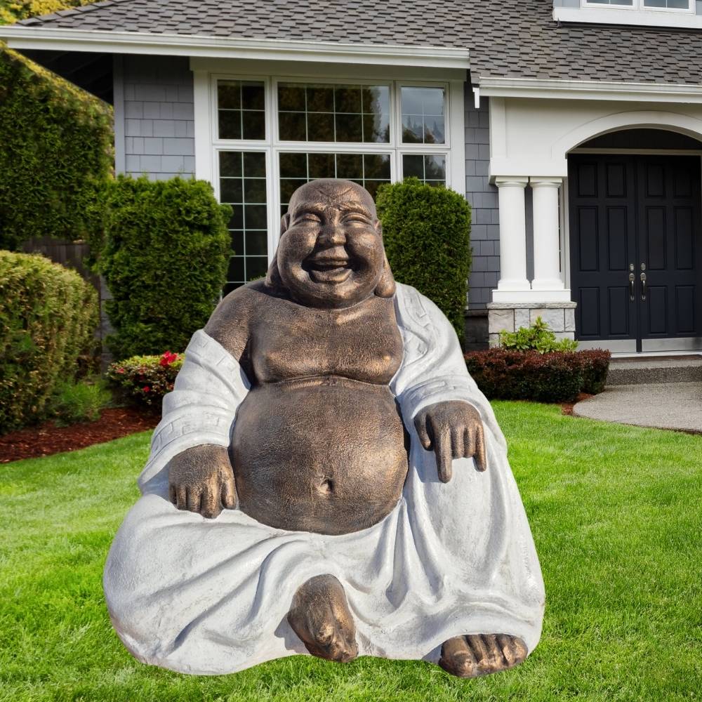 Dekorative Figur LUCKY BUDDHA 110cm Gold-Weiss Garten Indoor