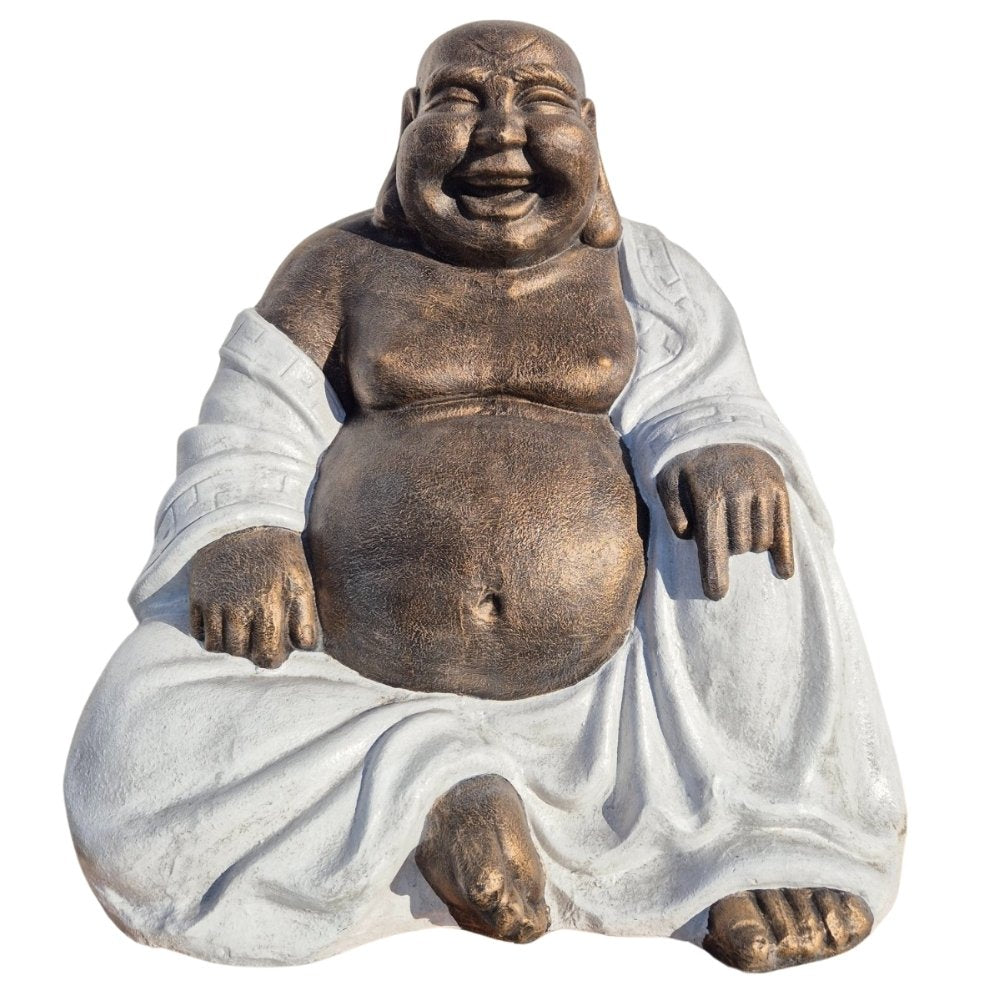 Dekorative Figur LUCKY BUDDHA 110cm Gold-Weiss Garten Indoor