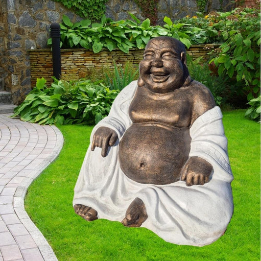 Dekorative Figur LUCKY BUDDHA 110cm Gold-Weiss Garten Indoor